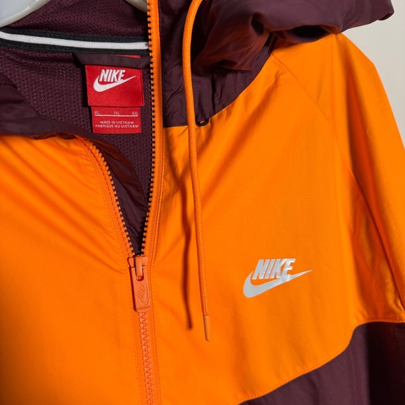 Nike Windrunner Hooded Jacket Orange Burgundy Black Colorblock Zip Up Mens XL - Picture 2 of 7